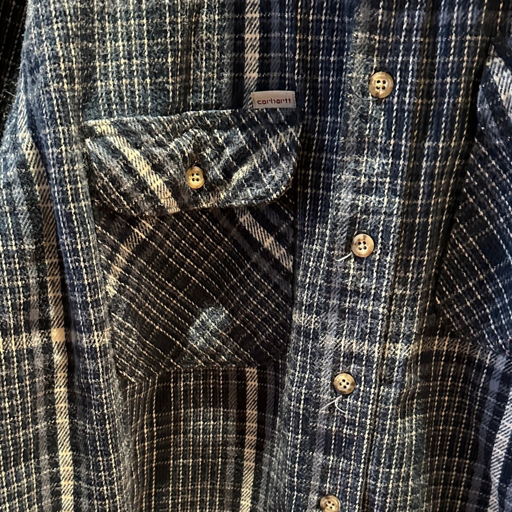 Carhartt Men’s blue and white plaid flannel shirt - Picture 3 of 8